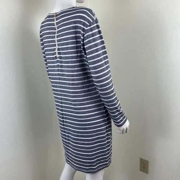 Sail to Sable Womens Size L Blue White Textured Striped Cotton Mini Shift Dress - Picture 14 of 15